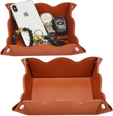 Valet Tray for Men Women 2 Pack - PU Leather Travel Catchall Tray Organizer - Desk Bedside Nightstand Storage Box for Jewelry Key Phone Remote Controller Wallet Watch Glasses Readers -Black in Saudi Arabia