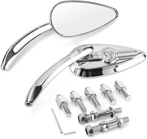 2Pcs 8mm/ 10mm Chrome Skull Teardrop Aluminum Rearview Side Mirrors Replacement for Harley Dyna Electra Glide Motorcycle (Left and Right) in Saudi Arabia