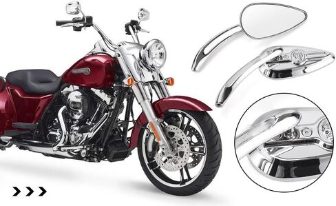 2Pcs 8mm/ 10mm Chrome Skull Teardrop Aluminum Rearview Side Mirrors Replacement for Harley Dyna Electra Glide Motorcycle (Left and Right) in Saudi Arabia