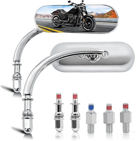 مرايا الدراجات النارية للمقود، مرايا جانبية من الكروم بيضاوية الشكل متوافقة مع Harley Road King، Softail، Street Glide، Electra، Sportster، Dyna والمزيد in Kuwait