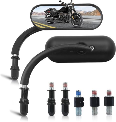 مرايا الدراجات النارية للمقود، مرايا جانبية من الكروم بيضاوية الشكل متوافقة مع Harley Road King، Softail، Street Glide، Electra، Sportster، Dyna والمزيد in Kuwait