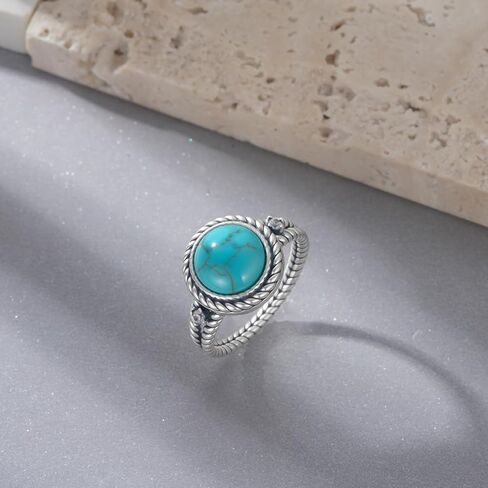 Genuine Turquoise Rings 925 Sterling Silver Western Boho Style Rings Vintage Natural Gemstone Real Turquoise Jewelry Gifts for Women in Kuwait