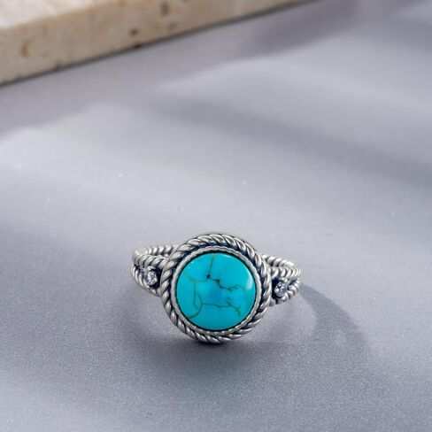 Genuine Turquoise Rings 925 Sterling Silver Western Boho Style Rings Vintage Natural Gemstone Real Turquoise Jewelry Gifts for Women in Kuwait