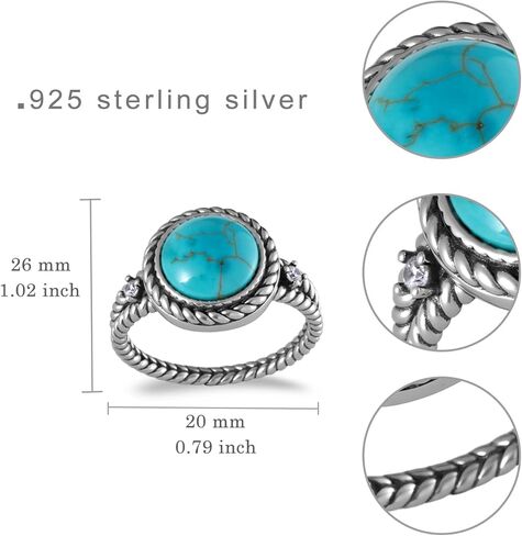 Genuine Turquoise Rings 925 Sterling Silver Western Boho Style Rings Vintage Natural Gemstone Real Turquoise Jewelry Gifts for Women in Kuwait