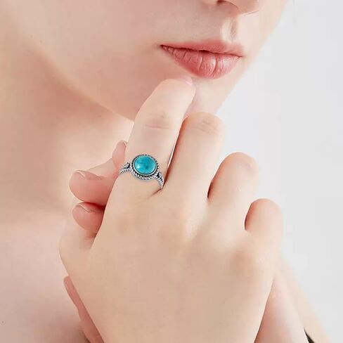 Genuine Turquoise Rings 925 Sterling Silver Western Boho Style Rings Vintage Natural Gemstone Real Turquoise Jewelry Gifts for Women in Kuwait