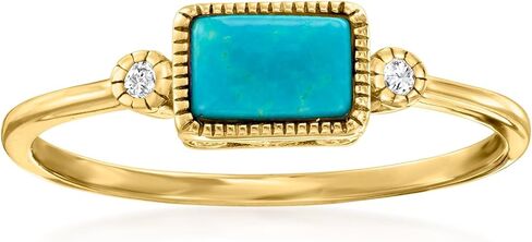 Ross-Simons Pure Collection Turquoise and Diamond Ring in 14kt Yellow Gold. Size 7 in Saudi Arabia
