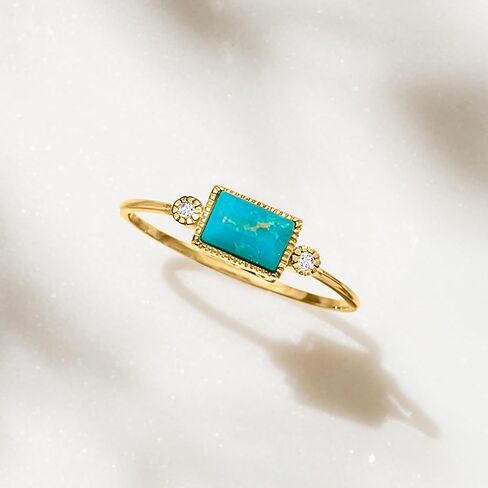 Ross-Simons Pure Collection Turquoise and Diamond Ring in 14kt Yellow Gold. Size 7 in Saudi Arabia