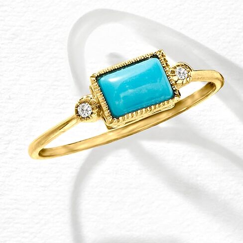Ross-Simons Pure Collection Turquoise and Diamond Ring in 14kt Yellow Gold. Size 7 in Saudi Arabia