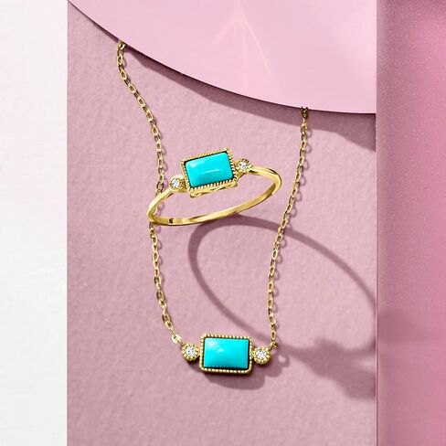 Ross-Simons Pure Collection Turquoise and Diamond Ring in 14kt Yellow Gold. Size 7 in Saudi Arabia