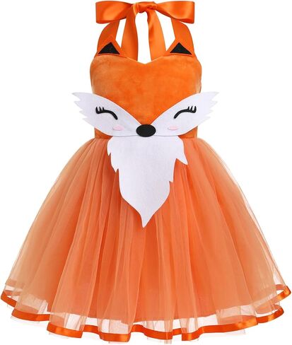 Girl Fox Halloween Costume - Kids Animal Dress with Tutu, Tail, Mask, and Ears Headband Set - Orange, 5-6 Years in Saudi Arabia