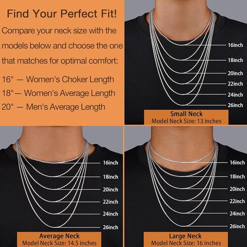 قلادة سلسلة من الفضة الاسترلينية 925 للنساء، سلسلة قلادة فضية للنساء، 1.5 ملم سلسلة حبل أنيقة غير قابلة للتشويه ولا تسبب الحساسية للنساء 26 بوصة in Kuwait