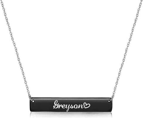 Aoloshow مخصص اسم شخصي قلادة أفقية محفورة شريط القلائد أسود اللون الفولاذ المقاوم للصدأ مجوهرات لذيذة للمرأة سلسلة قابلة للتعديل in Kuwait