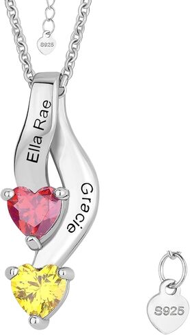 925 Sterling Silver Birthstone Necklace for Mothers with 1-6 Names Personalized Mother Necklace for Women Custom Family Pendant Necklace for Mom Grandma (2 Stones & Names) in Saudi Arabia