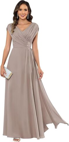 Cap Sleeves Mother of The Bride Dresses for Wedding Chiffon Long Applique Formal Evening Dress in Kuwait