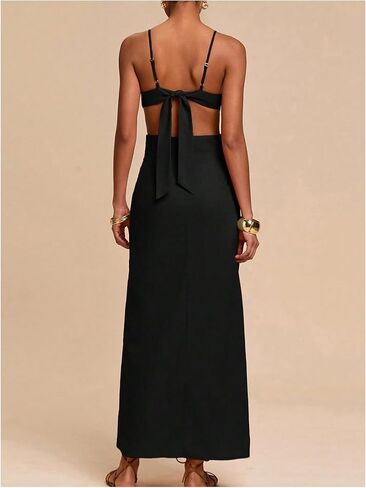 SHENHE Women's Petal Backless Maxi Dress Cut Out Sleeveless Vacation Long Linen Dresses in Kuwait