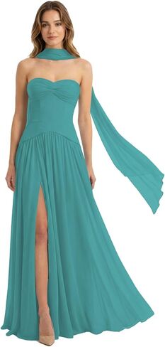 Corset Chiffon Long Bridesmaid Dress for Women with Scarf Wedding Guest Dress L01047 in Saudi Arabia