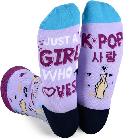 Sophauteem K-Pop Socks for Girls, Just a Girl Who Loves K-Pop Cute Crew Socks, Korean Pop Fan Gift, Kpop Lover Socks for Teens Women, Music Lover Gift Valentines Day Ideas in Saudi Arabia