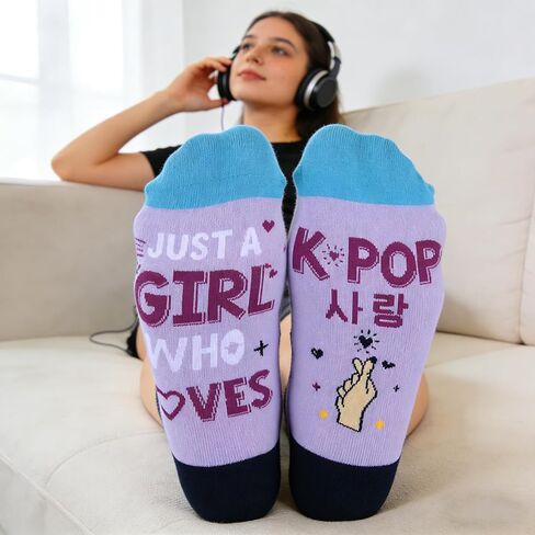 Sophauteem K-Pop Socks for Girls, Just a Girl Who Loves K-Pop Cute Crew Socks, Korean Pop Fan Gift, Kpop Lover Socks for Teens Women, Music Lover Gift Valentines Day Ideas in Saudi Arabia