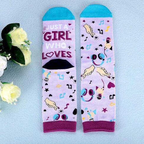 Sophauteem K-Pop Socks for Girls, Just a Girl Who Loves K-Pop Cute Crew Socks, Korean Pop Fan Gift, Kpop Lover Socks for Teens Women, Music Lover Gift Valentines Day Ideas in Saudi Arabia