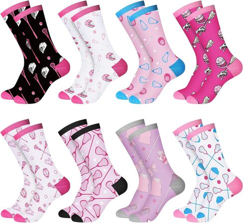 Liitrsh 8 Pairs Lacrosse Socks for Men Women Funny Lacrosse Gifts Sports Athletic Crew Socks for Coaches Players Team Gift in Saudi Arabia