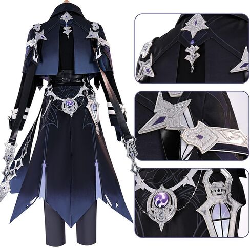 Flins Cosplay Genshin Men Costumes Full Set Black Purple Suit with Belt Outfit for Game Halloween Party in Kuwait