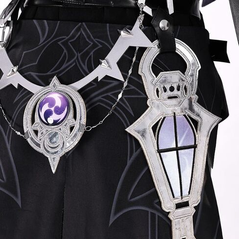Flins Cosplay Genshin Men Costumes Full Set Black Purple Suit with Belt Outfit for Game Halloween Party in Kuwait