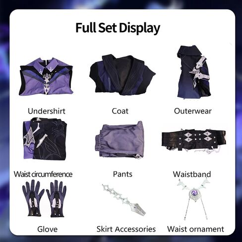 Flins Cosplay Genshin Men Costumes Full Set Black Purple Suit with Belt Outfit for Game Halloween Party in Kuwait