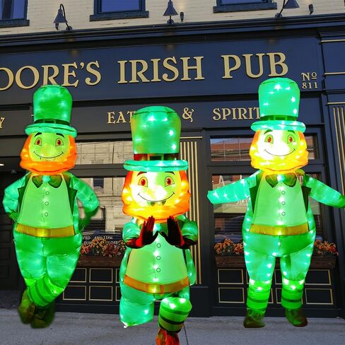 نفخ زي الكبار ST. زي عيد القديس باتريك تفجير البدلة الأيرلندية المتوهجة المضحكة التأثيرية Leprechaun Piggyback Green in Kuwait