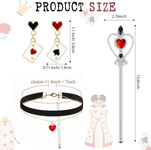 5 Pcs Queen Costume Accessories Include Crown Headband,Heart Rhinestone Wand,Stickers,Red Heart Dangle Earrings and Necklace in Saudi Arabia