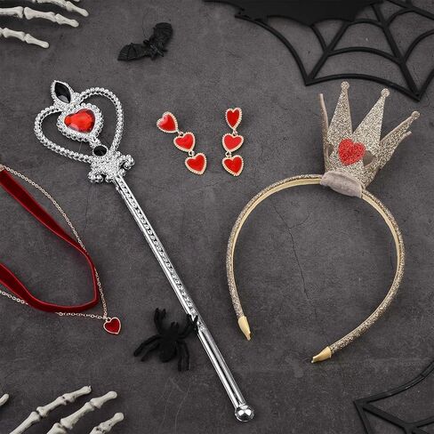 5 Pcs Queen Costume Accessories Include Crown Headband,Heart Rhinestone Wand,Stickers,Red Heart Dangle Earrings and Necklace in Saudi Arabia