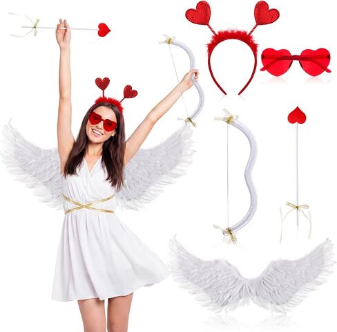 Coume Valentine Cupid Costume Accessories Set for Women Kid Angel Outfits Bow Arrow Heart Headwear Sunglasses Feather Wings in Saudi Arabia