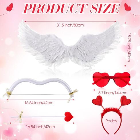Coume Valentine Cupid Costume Accessories Set for Women Kid Angel Outfits Bow Arrow Heart Headwear Sunglasses Feather Wings in Saudi Arabia
