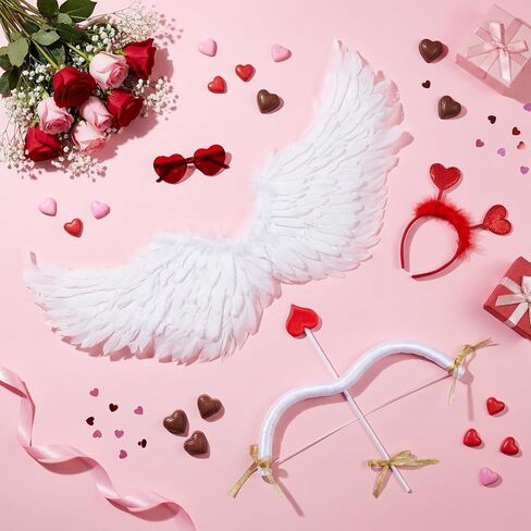 Coume Valentine Cupid Costume Accessories Set for Women Kid Angel Outfits Bow Arrow Heart Headwear Sunglasses Feather Wings in Saudi Arabia