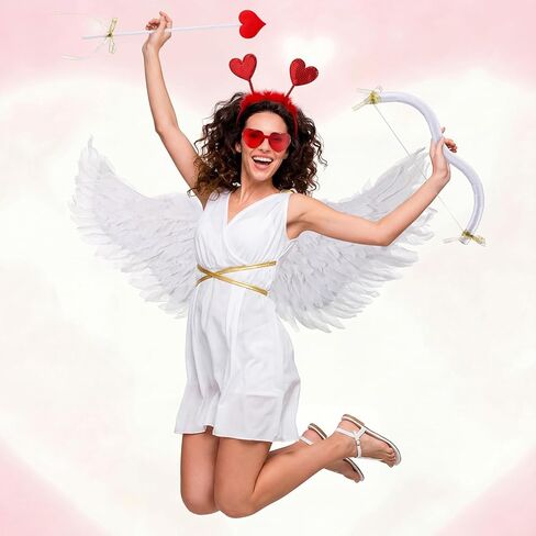 Coume Valentine Cupid Costume Accessories Set for Women Kid Angel Outfits Bow Arrow Heart Headwear Sunglasses Feather Wings in Saudi Arabia