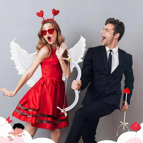 Coume Valentine Cupid Costume Accessories Set for Women Kid Angel Outfits Bow Arrow Heart Headwear Sunglasses Feather Wings in Saudi Arabia