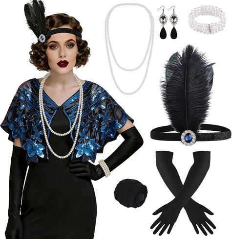ELECLAND 10 قطع 1920s Flapper Gatsby مجموعة إكسسوارات أزياء طافوا 20 مع غطاء رأس للنساء in Kuwait