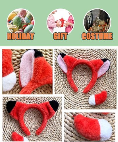 Fox Ears and Tail, Halloween Fox Headband Costume Set, Animal Dress Up Accessories in Kuwait