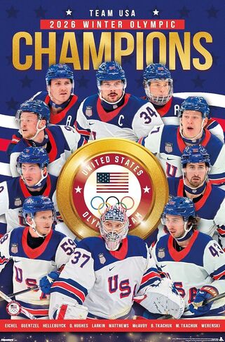 ملصق حائط Team USA - الحاصلون على ميداليات ذهبية للهوكي الأولمبي ميلانو كورتينا 26، مقاس 34 بوصة × 22.4 عرض، إصدار غير مؤطر in Kuwait