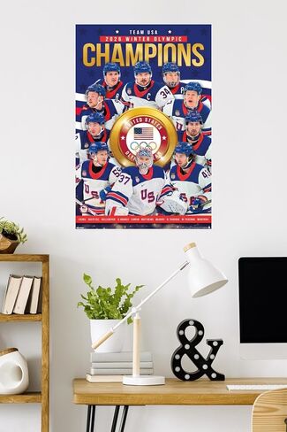 ملصق حائط Team USA - الحاصلون على ميداليات ذهبية للهوكي الأولمبي ميلانو كورتينا 26، مقاس 34 بوصة × 22.4 عرض، إصدار غير مؤطر in Kuwait
