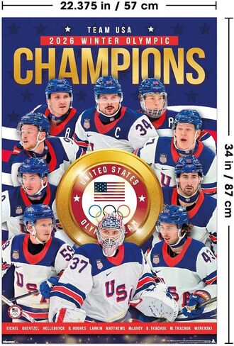 ملصق حائط Team USA - الحاصلون على ميداليات ذهبية للهوكي الأولمبي ميلانو كورتينا 26، مقاس 34 بوصة × 22.4 عرض، إصدار غير مؤطر in Kuwait