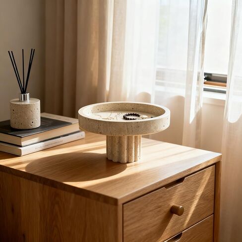 صينية تزيين من الرخام الطبيعي، منظم زينة حديث على شكل صدفي للعطور والشموع وصحن المجوهرات (حجر جيري بيج) in Kuwait