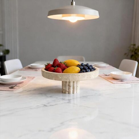 صينية تزيين من الرخام الطبيعي، منظم زينة حديث على شكل صدفي للعطور والشموع وصحن المجوهرات (حجر جيري بيج) in Kuwait