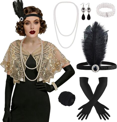 ELECLAND 10 قطع 1920s Flapper Gatsby مجموعة إكسسوارات أزياء طافوا 20 مع غطاء رأس للنساء in Saudi Arabia