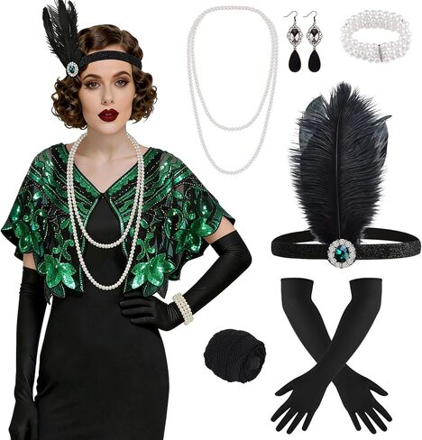 ELECLAND 10 قطع 1920s Flapper Gatsby مجموعة إكسسوارات أزياء طافوا 20 مع غطاء رأس للنساء in Kuwait