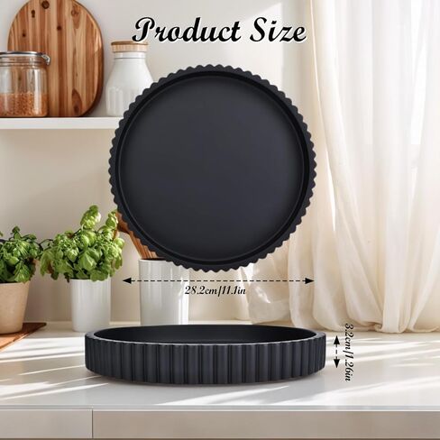 Decorative Tray for Coffee Table,11" Wooden Round Trays Home Decor,Bathroom Tray with Fluted Edge,Table Centerpieces Trays for Living Room,Kitchen, Dining Table,Entryway (Black) in Saudi Arabia