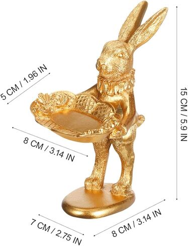 Ciieeo Small Golden Bunny Figurine Jewelry Ring Tray Decorative Serving Rabbit Statue Ornament Standing Bunny Animal Sculpture Home Arts Desktop Accessories in Saudi Arabia