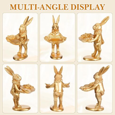 Ciieeo Small Golden Bunny Figurine Jewelry Ring Tray Decorative Serving Rabbit Statue Ornament Standing Bunny Animal Sculpture Home Arts Desktop Accessories in Saudi Arabia