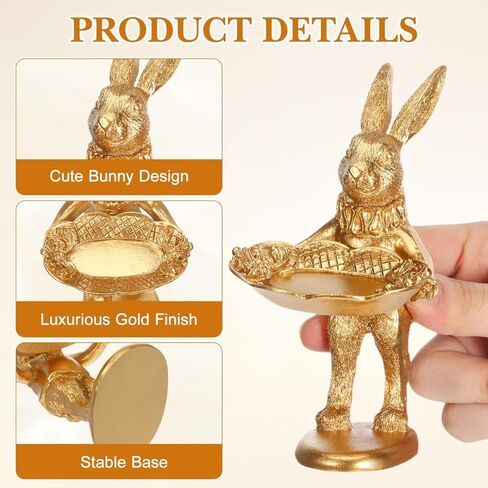 Ciieeo Small Golden Bunny Figurine Jewelry Ring Tray Decorative Serving Rabbit Statue Ornament Standing Bunny Animal Sculpture Home Arts Desktop Accessories in Saudi Arabia