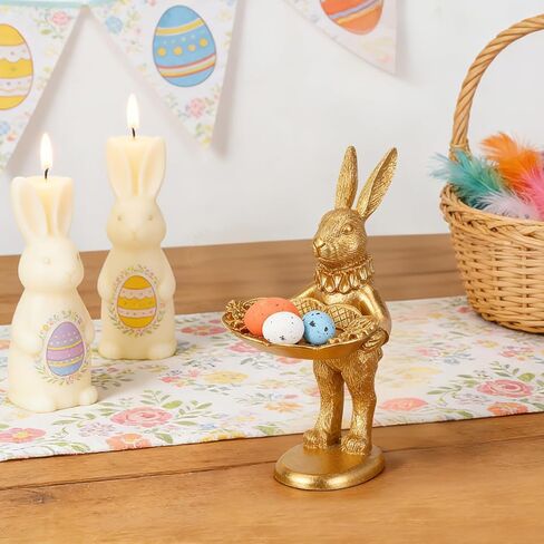 Ciieeo Small Golden Bunny Figurine Jewelry Ring Tray Decorative Serving Rabbit Statue Ornament Standing Bunny Animal Sculpture Home Arts Desktop Accessories in Saudi Arabia