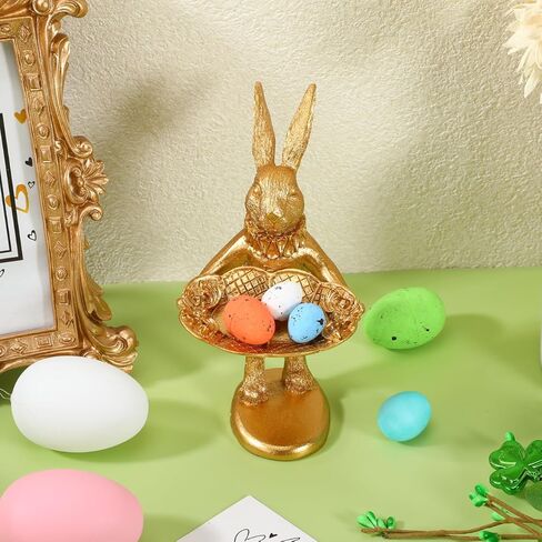 Ciieeo Small Golden Bunny Figurine Jewelry Ring Tray Decorative Serving Rabbit Statue Ornament Standing Bunny Animal Sculpture Home Arts Desktop Accessories in Saudi Arabia